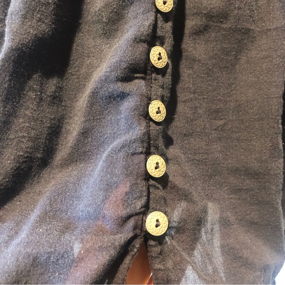 We the Free navy blue smocked neckline peasant cotton blouse bohemian style S - Picture 6 of 9